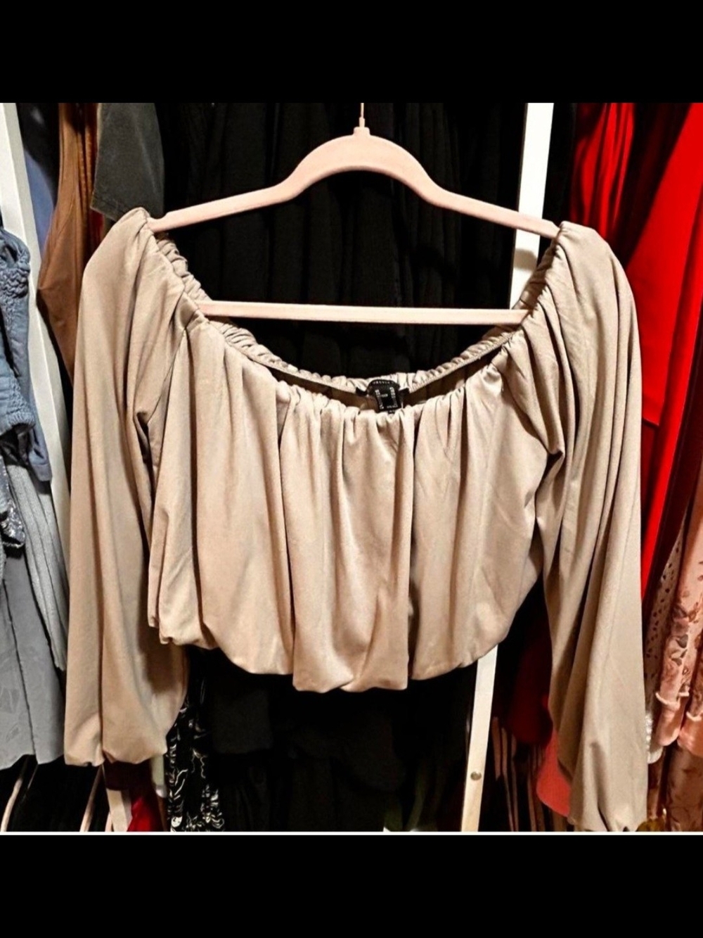 Forever 21 Beige Off-the-Shoulder Crop Top